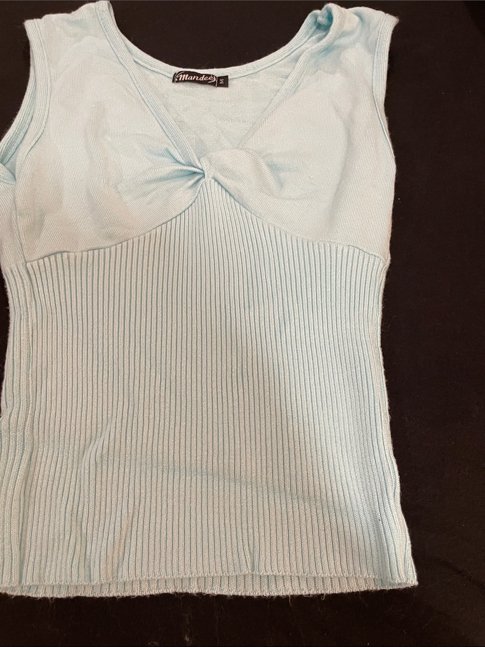 mandee Light Blue Ribbed Twist-Front Tank Top - Picture 2 of 2